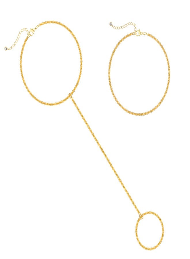 Moodear Gold Plated Hand Chain for Women - Dainty 14K Gold Plated Ring Bracelet Cute Adjustable Sparking Link Chain Layered Bracelets Non Tarnish Trendy Jewelry Gift - Image 1